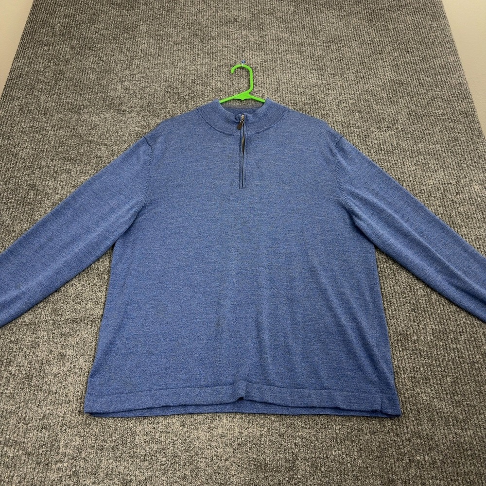 Joseph Abboud Sweater Mens XXL Blue Merino Wool Quarter Zip Mock Neck Casual